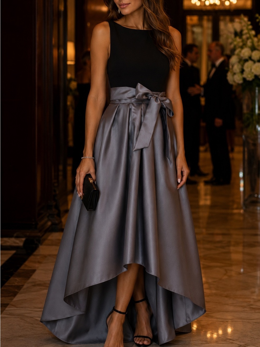 Lauren Ralph Lauren High-Low Fit & Flare Dress in Black and Gray 12 Quiet Luxury - Picture 2 of 14